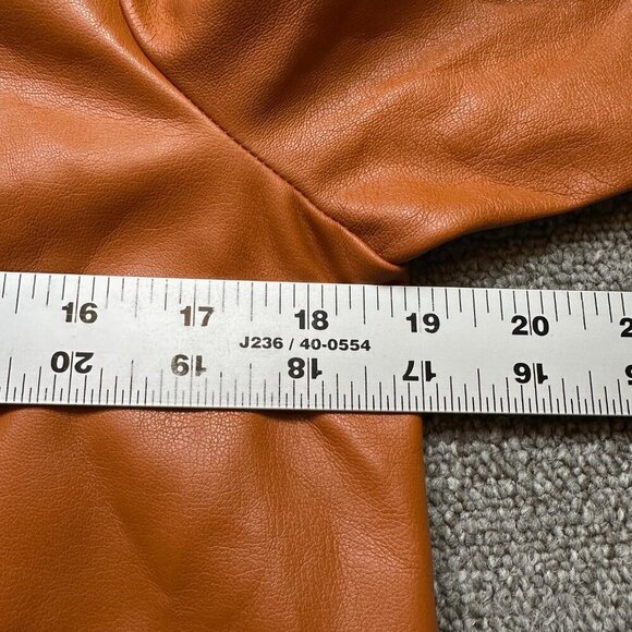 French Connection Faux Orange Brown Leather Collared Button Down Shirt Womens 6 - Picture 3 of 6
